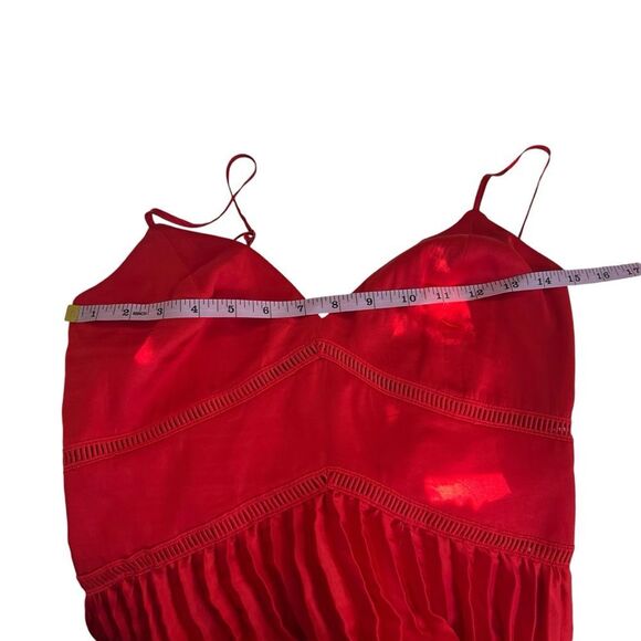 Bardot Red Satin Pleated Lattice Gown Midi Maxi Dress Size 4 Formal - Picture 9 of 13